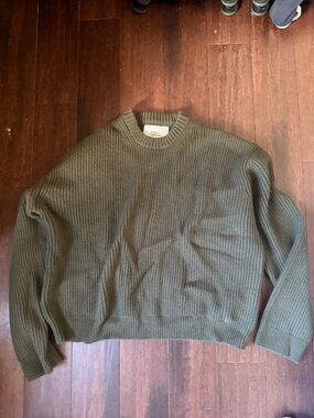 Daniel Simmons Men's Olive Green Ribbed Knit Crewneck Sweater Size L